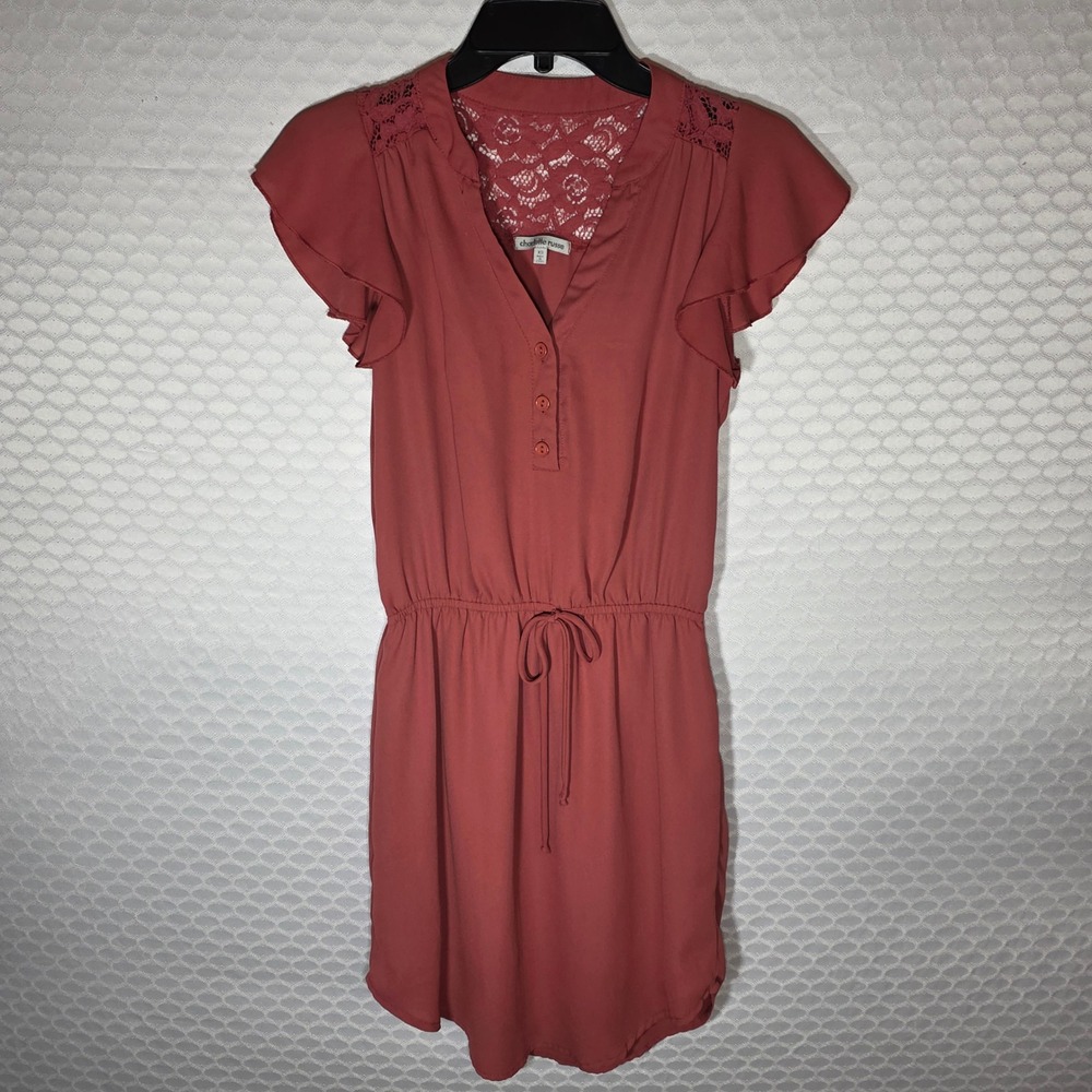 Charlotte Russe Rust Lace Yoke Flutter Sleeve Mini Dress XS